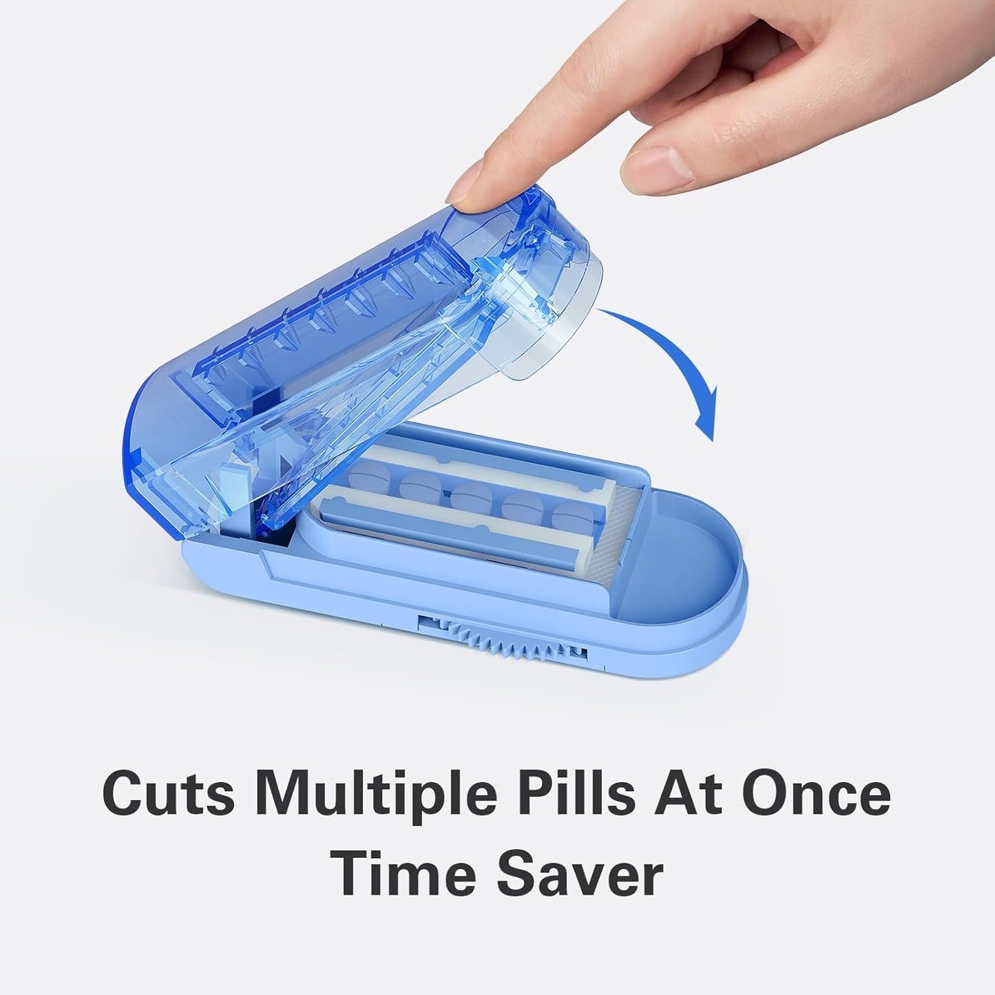ONE PIX Pill Cutter Splitter for Small and Tiny Pills, Pill Cutter for Cutting Multiple Pills at a Time in Half, Pill Cutter for Small or Large Pills with Hidden Sharp Stainless Steel Blade, Blue