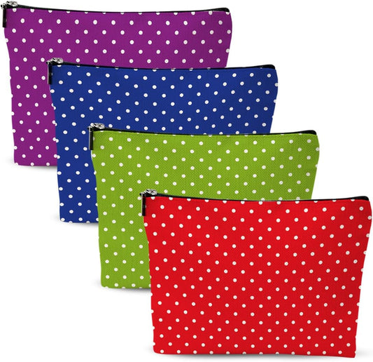 4pcs Colorful Polka Dot Makeup Bags Make up Bag Cosmetic Bags, Christmas Wedding Anniversary Birthday Friendship Gifts for Women Girls Best Friends Bridesmaid Bestie Mom ZIpper Travel Toiletry Bag