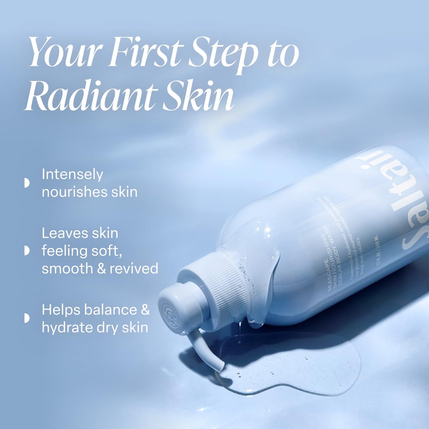 Saltair Body Wash, Seascape 2-Pack. Moisturizing Body Cleanser with Monoi Oil and Cupuacu Butter. Luxury Shower Gel for Women and Men. Vegan, Cruelty-Free, Paraben-Free. 2x 17oz Pump Bottles