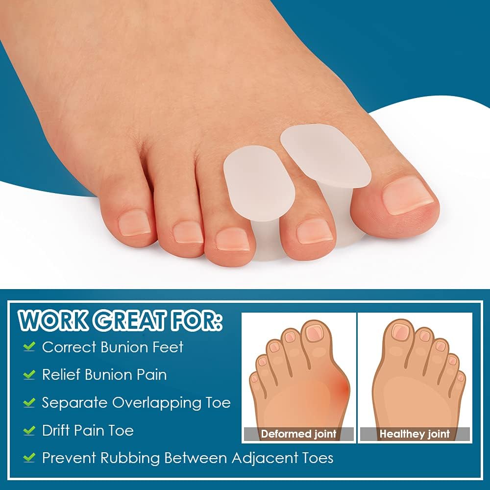 Povihome 16 Pack Toe Spacers Separators(1/2''+3/10''Thick), Bunion Corrector Gel Orthotics for Bunion, Overlapping Toes -(4 Pack of Large Size+12 Pack of Small)