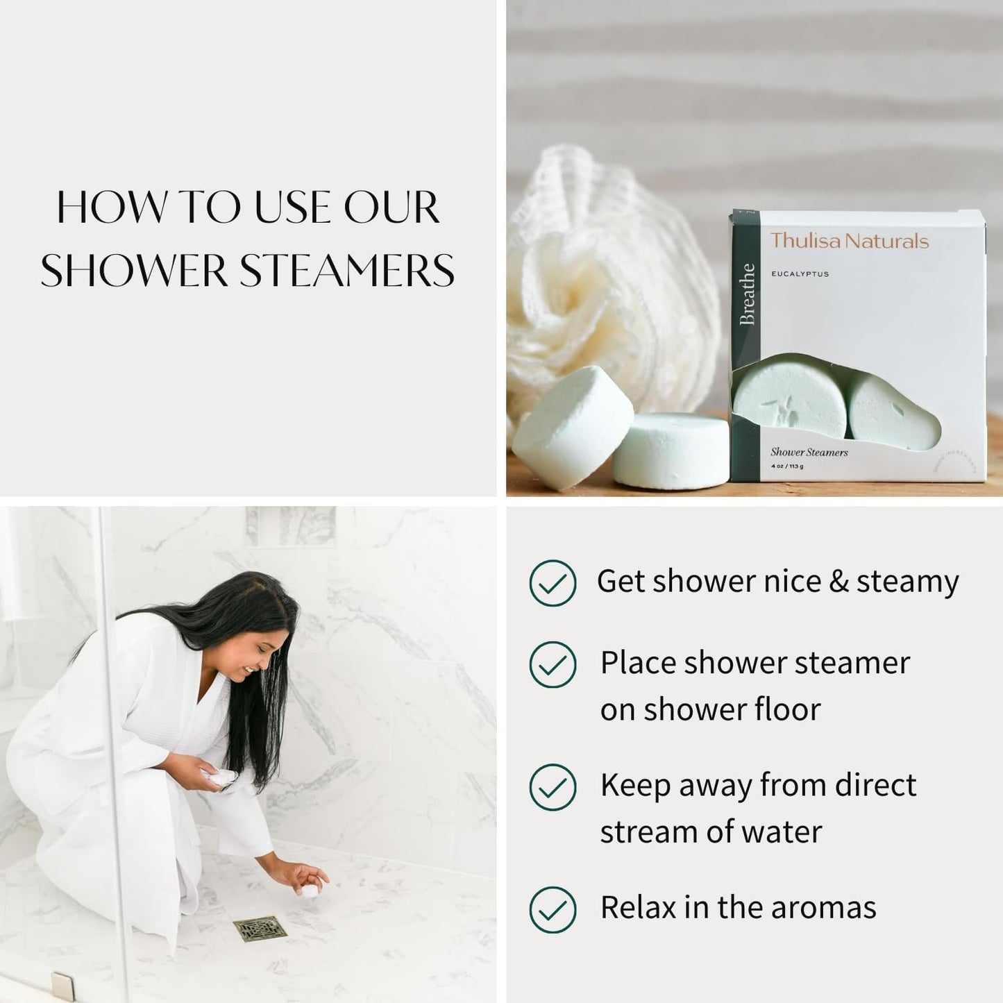 Thulisa Naturals Eucalyptus Shower Steamers Aromatherapy | Organic Shower Bombs with Essential Oils | Self Care Christmas Birthday & Spa Gifts for Women & Men | Stocking Stuffers | 4 Pack