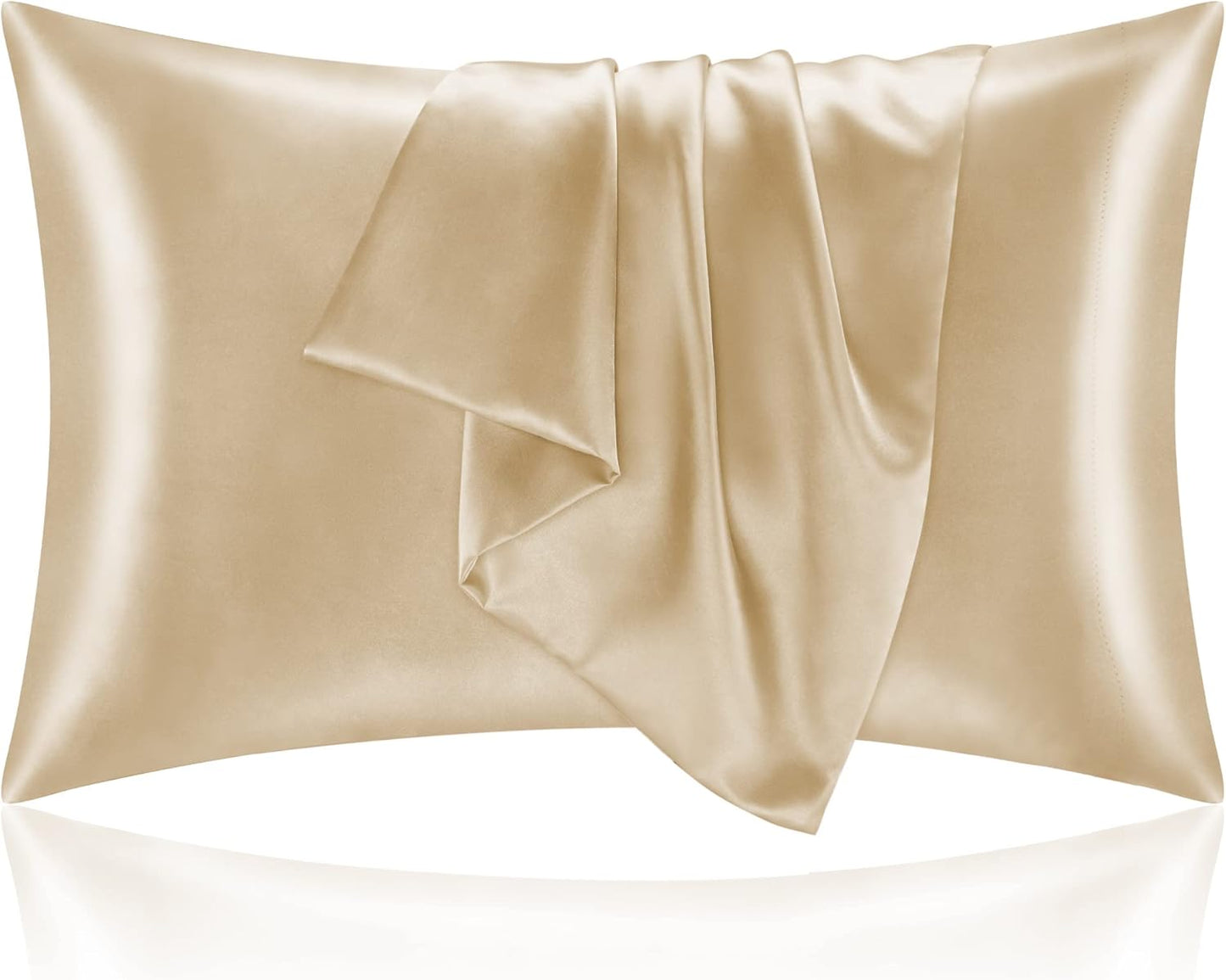 BEDELITE Satin Pillowcase for Hair and Skin, Super Soft and Cooling Similar to Silk Pillow Cases 2 Pack with Envelope Closure, Gift for Women Men(20"x36" King Size, Champagne)