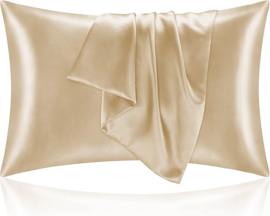 BEDELITE Satin Pillowcase for Hair and Skin, Super Soft and Cooling Similar to Silk Pillow Cases 2 Pack with Envelope Closure, Gift for Women Men(20"x26" Standard Size, Champagne)