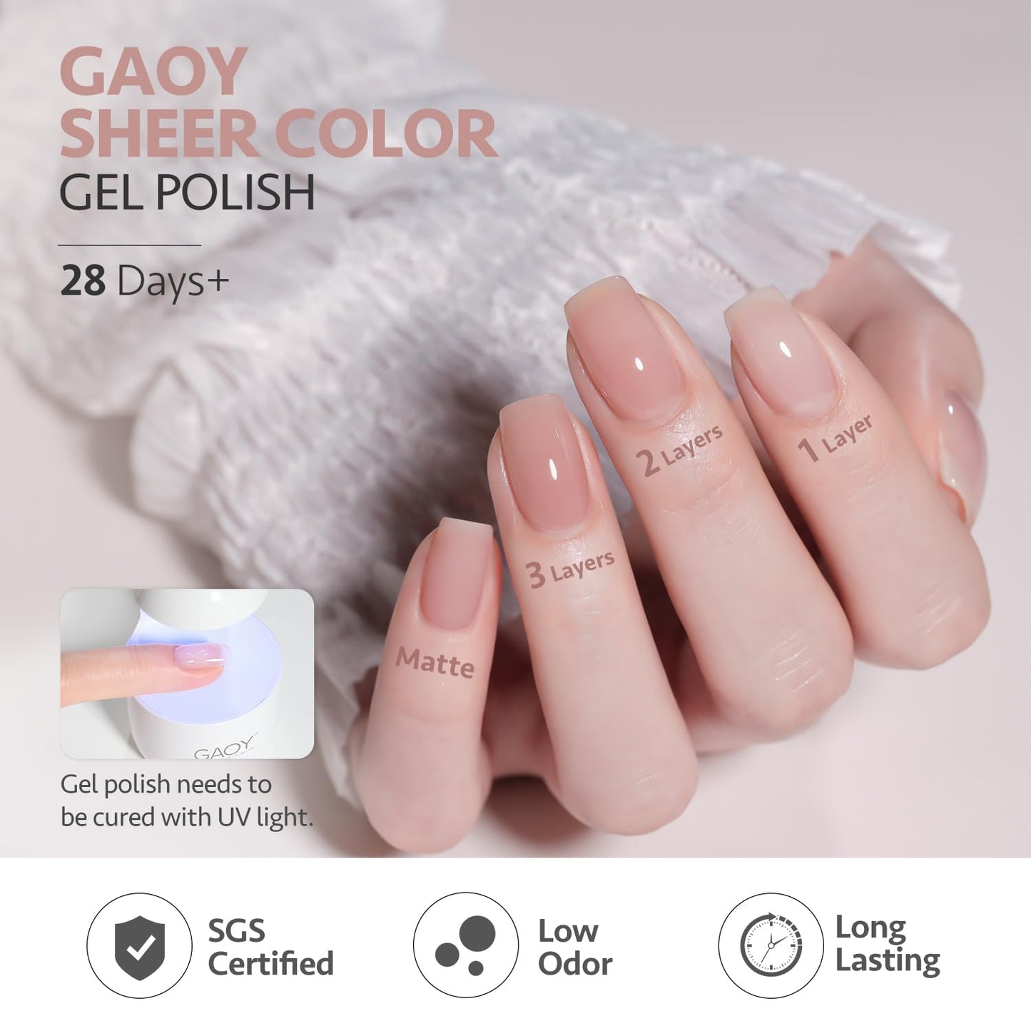 GAOY Jelly UV Gel Nail Polish of 6 Transparent Nude Pink Gray Colors Sheer Gel Polish Kit for Salon Manicure and Nail Art DIY at Home, Rose Quartz