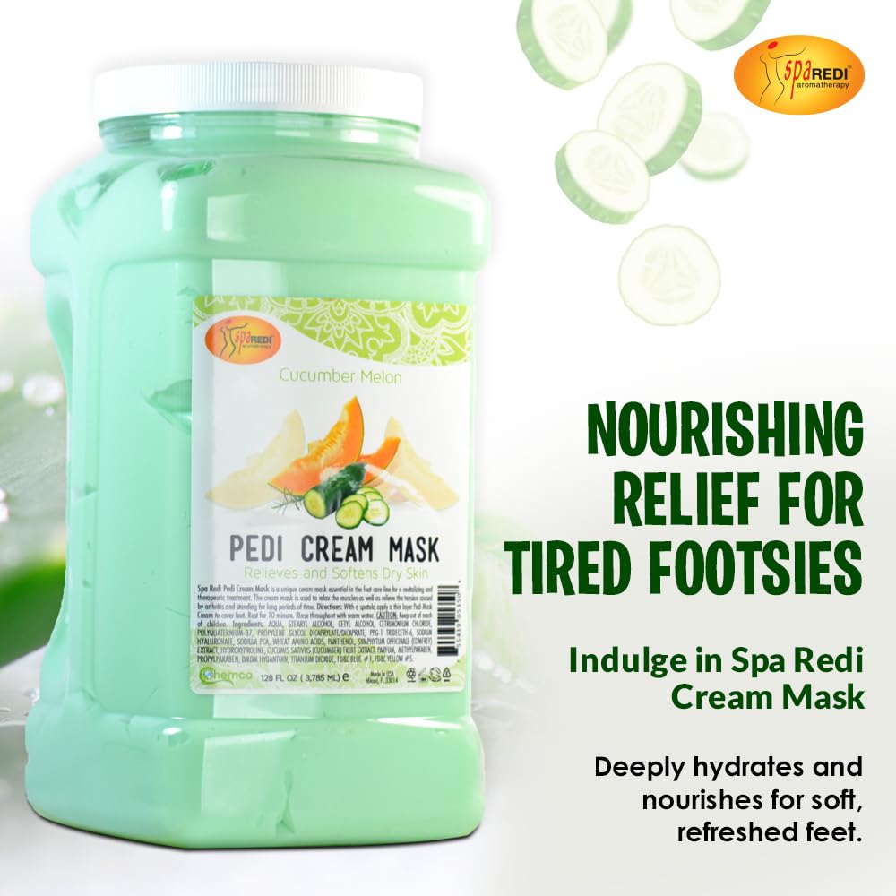 SPA REDI - Body and Foot Cream Mask, Cucumber and Melon, 128 Oz - Pedicure Massage for Tired Feet and Body, Hydrating, Fresh Skin