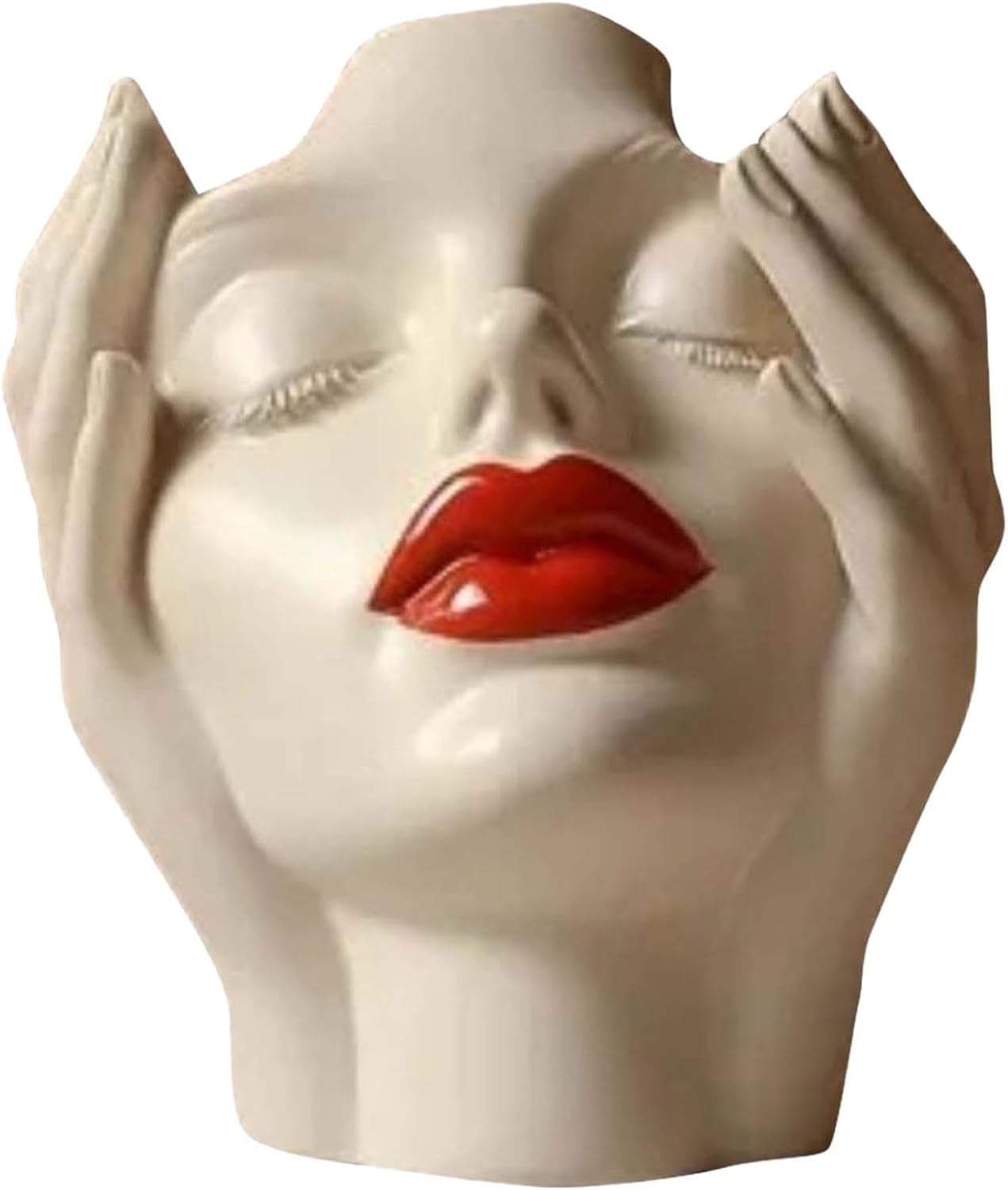 Makeup Brush Organizer, Boho Women Head Shape Sculpture, Modern Desk Decor Pen Holder, White Female Face Vase Bookshelf Decor, Office Shelf Organizer for Vanity, Living Room, Home (Beige 4)