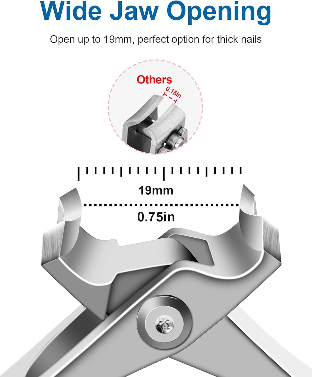 Nail Clippers for Men Thick Nails, Heavy Duty Large 19MM Wide Jaw Opening Ultra Sharp Fingernail and Toenail Clipper for Seniors, Adult, Silver