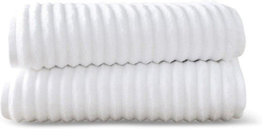 Blue Loom Ribbed Bath Sheet & Towel, 100% Cotton 600 GSM, Soft Absorbent Durable Quick Drying Bath Sheet & Bath Towel Set for Bathroom - Mason Set of 2 White (65" x 45" & 58" x 30")