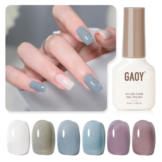 GAOY Mizzle Gel Nail Polish, Jelly Milky White Blue Gray Purple, Sheer Gel Polish Kit for Salon Manicure and Nail Art DIY at Home