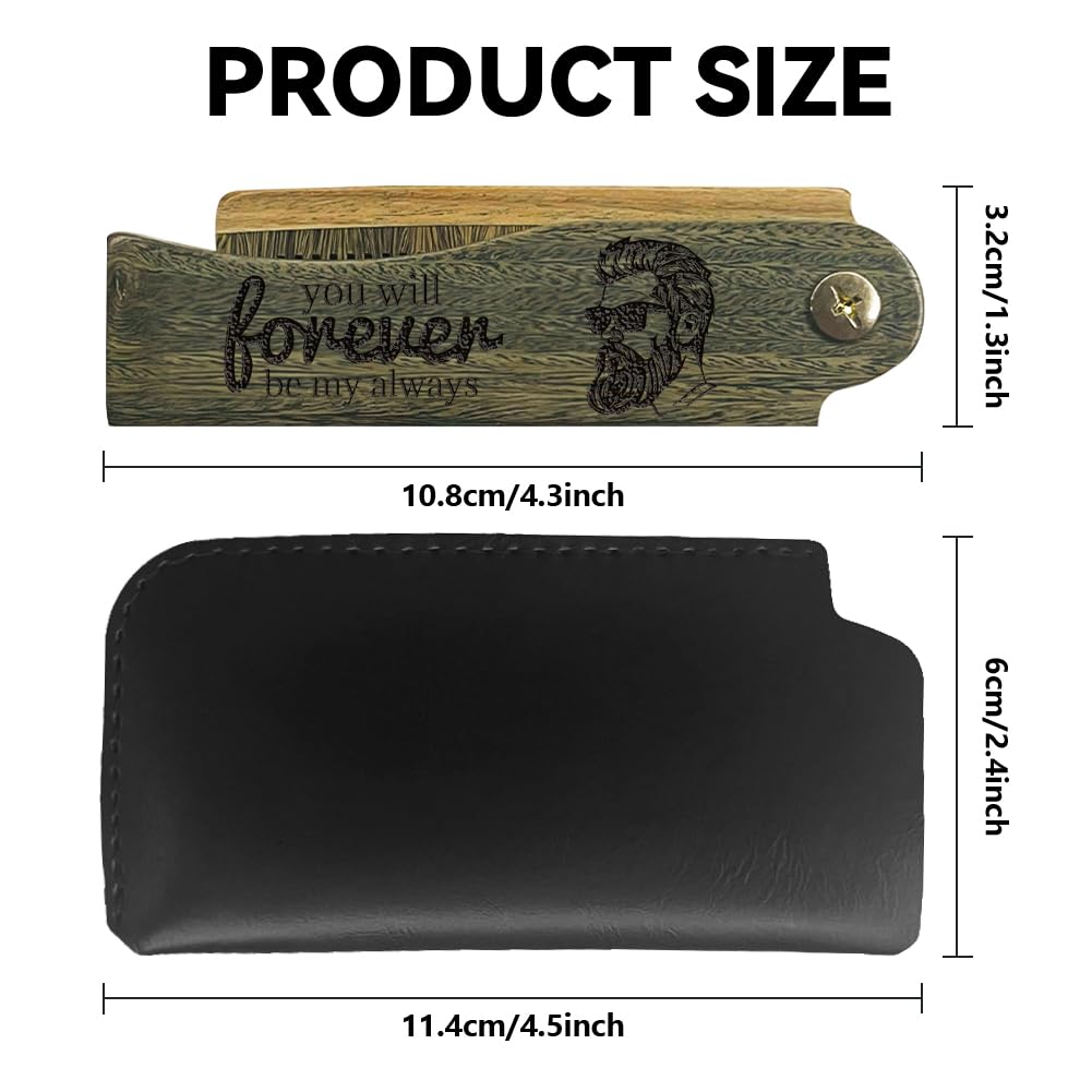 CHGCRAFT Sunglasses Man Folding Wooden Comb Foldable Beard Combs Carved Wooden Comb Fine Tooth Hair Combs with Imitation Leather Protective Cover for Men Grooming Mustaches Head Hair Husband Gift