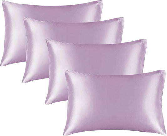 BEDELITE Satin Pillowcase for Hair and Skin, Super Soft Similar to Silk Pillow Cases 4 Pack with Envelope Closure, Cooling Pillowcases for Women Men (20"x36" King Size, Lavender)