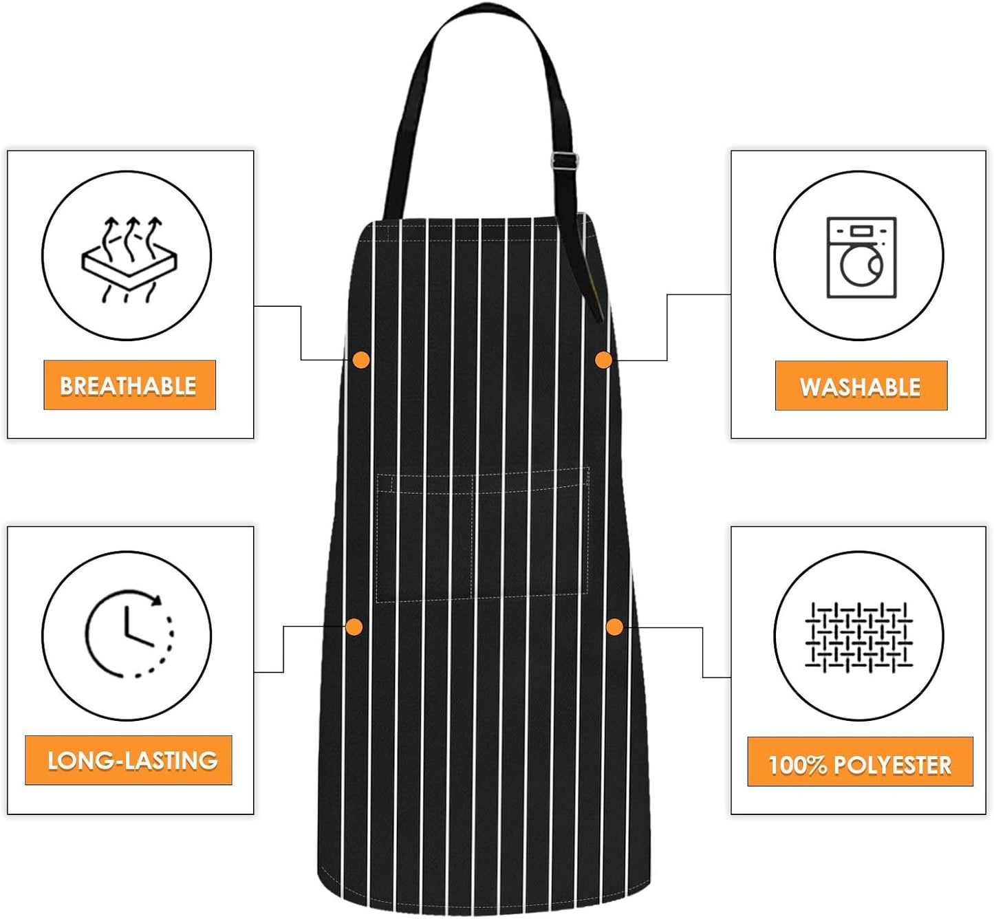 Britimes 2 Pack Aprons, Stripe Durable Adjustable Bib Aprons with 2 Pockets for Women Men Couple Lovers Chef Home Kitchen Cooking Baking Gardening Black Grey Stripes Apron 32x28 Inches