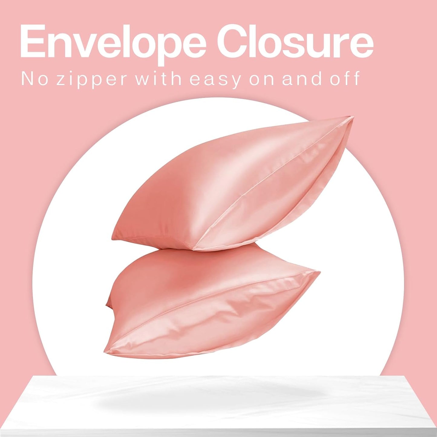 MR&HM Satin Pillowcase for Hair and Skin, Silk Satin Pillowcase 2 Pack, Standard Size Pillow Cases Set of 2, Silky Pillow Cover with Envelope Closure (20x26, Blush)