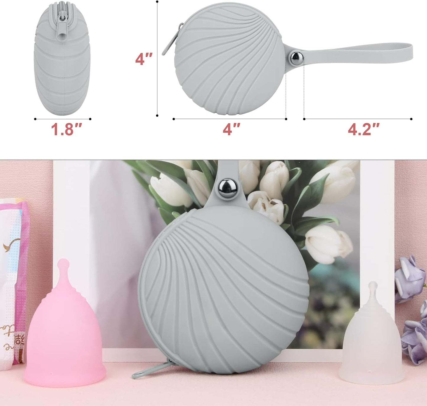 Desing Wish Menstrual Cups Case Storage Bag Travel Period Cup Carrying Pouch Washable Leak-proof Silicone Bag for Menstrual Cup, Tampons, Keys and Other Small Items (Grey)