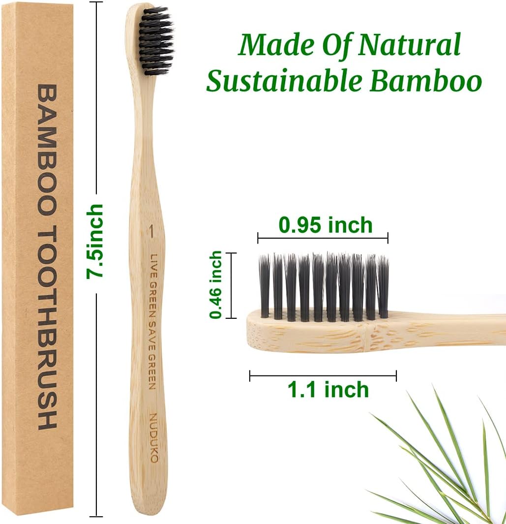 Bamboo Toothbrushes Soft Bristles, Biodegradable Eco-Friendly Toothbrush 10 Pack, BPA Free Charcoal Bamboo Tooth Brush, Organic, Natural, Green and Compostable Tooth Brushes