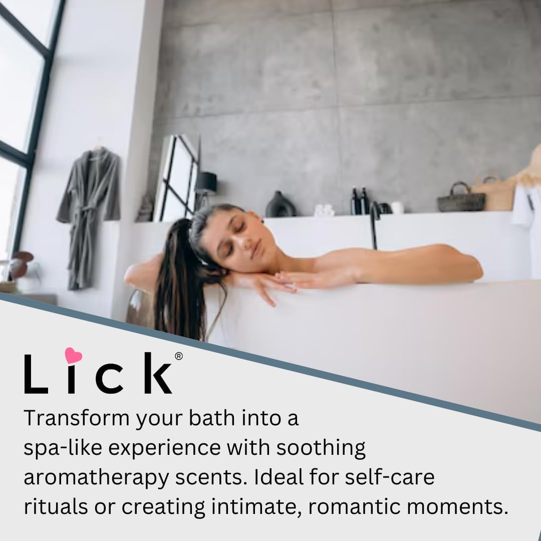 Lick Strawberry Aromatic Bath Oil - Natural Sweet Almond, Vitamin E & Jojoba Oils for Luxurious Experience for Women. Moisturizes Dry Skin, 12 Enchanting Aromas, Paraben Free, Made in USA 4 fl oz