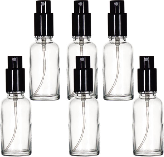 YIZHAO Clear Glass Spray Bottles 1oz, with Small Fine Mist Spray, Metal Cap, Refillable for Essential Oil,Travel,Cleaning,Perfume,Aromatherapy,Makeup – 6 Pcs