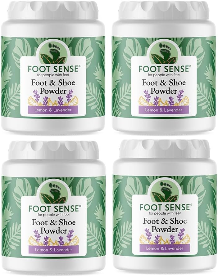 FOOT SENSE All Natural Foot & Shoe Powder, Foot Deodorant, Talc-Free, Odor Eliminator, Disinfects & Deodorizes, Long-Lasting up to 6 Months Safe for Men, Women, Kids, Athletes, 50g (4 Pack)