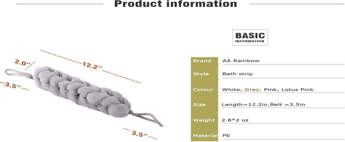 AARainbow 4 Packs Long Stretch Back Sponge with Rope Handles Back Scrubber Bath Shower Mesh Sponge Exfoliating Body Scrub Stretch Braided Loofah for Men and Women(2 Gray+2 Green)