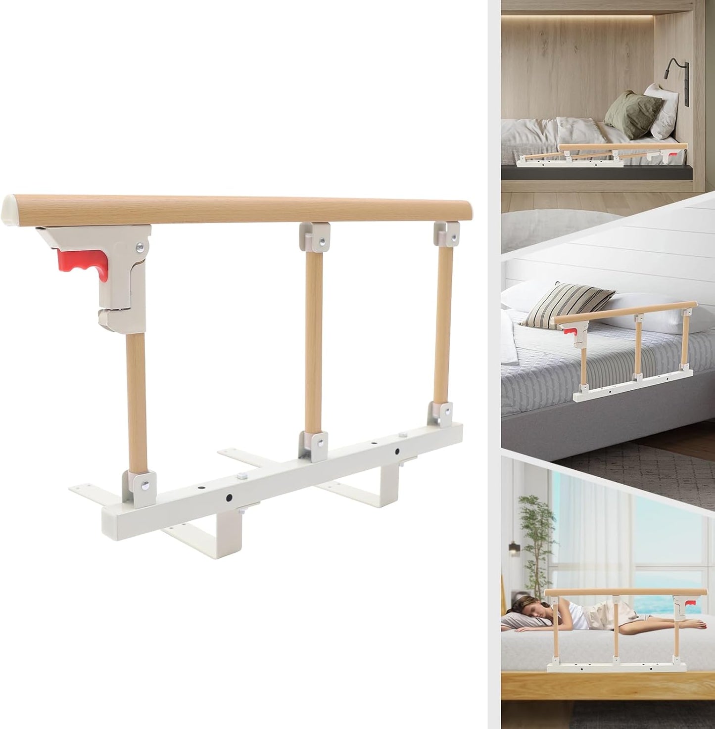 Bed Rail, Bedside Foldable Wooden Bed Assist Grab Bar - Easy to Assemble, Safety Frame for Seniors Care, Safe Handrail Available for Most of Bed Size Adjustable Bed Guard Support