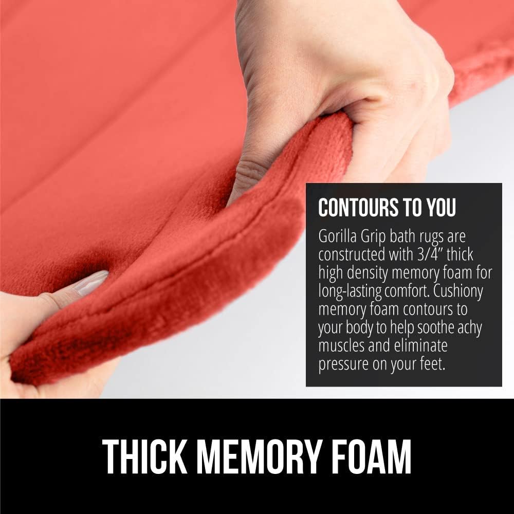 GORILLA GRIP Memory Foam Bath Mat, Soft Absorbent US Designed Bathroom Rug, Gripping Dots Machine Washable Bathmat, Cushioned Floor Mats, Shower Sink Rugs Room Décor Accessories, 36x24 Coral