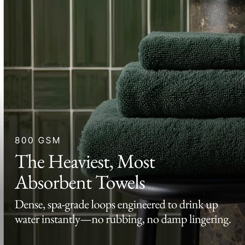 Italic Ultraplush 100% Australian Cotton Towels - Set of 2 Luxury Bath Towels, Quick Dry Plush and Absorbent, Heavy Duty Large Bath Towels, 800GSM for Bathroom & Spa (Deep Forest)