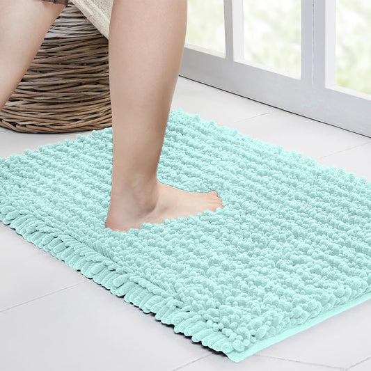 Walensee Bathroom Rug Non Slip Bath Mat (32x20 Inch Spa Blue) Water Absorbent Super Soft Shaggy Chenille Machine Washable Dry Extra Thick Perfect Absorbant Best Large Plush Carpet for Shower Floor