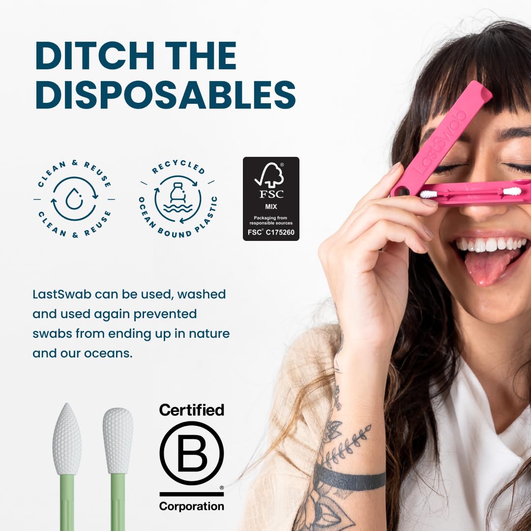 LastSwab® Reusable Cotton Swabs for Gentle and Eco-Friendly Beauty Routines - The Sustainable Alternative to Single-Use Q Tips - Zero Waste & Easy to Clean - Comes with a Convenient Travel Case Holder