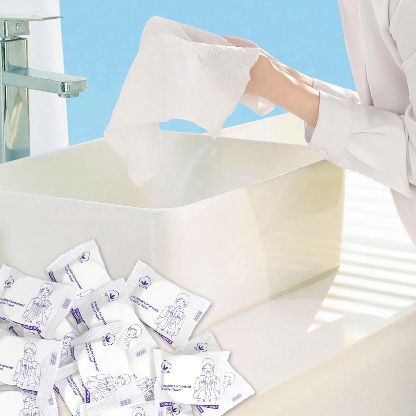 Extra Large 23 x 12 inch Disposable Compressed Towel, 16 Pack Expandable Bulk Travel Towels for Camping, Hiking, Gym, Face & Body, Lightweight Portable Reusable