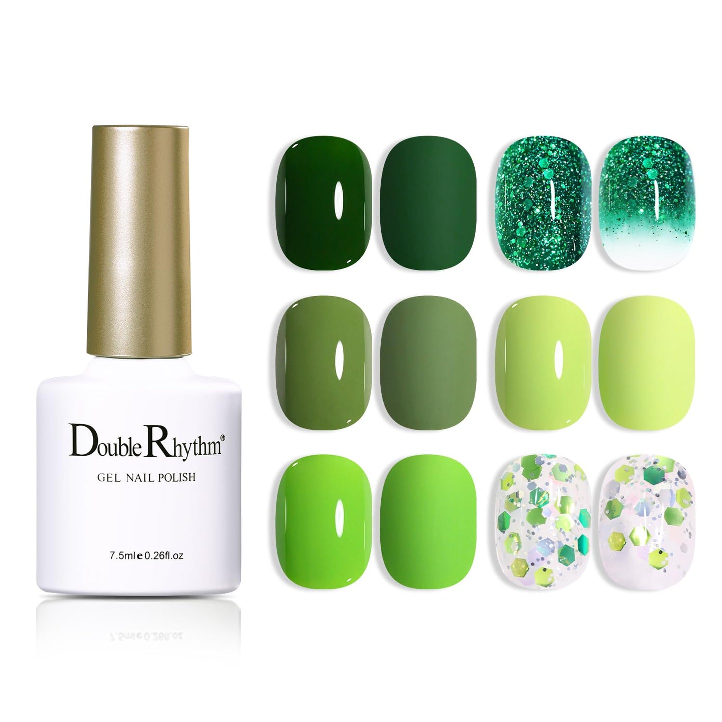 Double Rhythm Gel Nail Polish Set of 6 Colors Baby Light Pastel Milky Nail Polish Starter Kit Art DIY Salon Home (Sage Dark Deep Lime Green Olive,Kit 18)