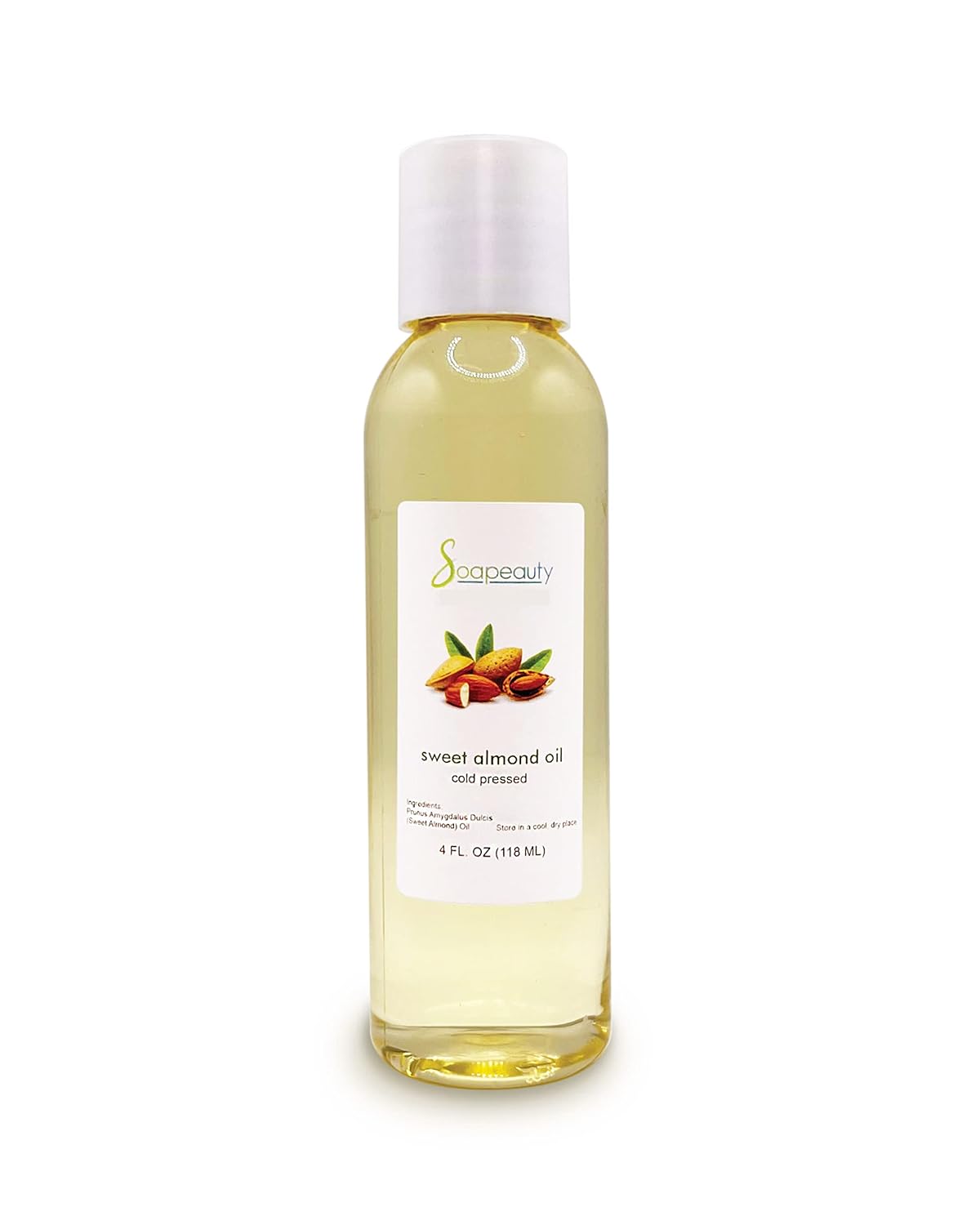 Soapeauty Sweet Almond Oil - 100% Pure, Cold Pressed, Refined | Carrier for Essential Oils, Skin, Face, Hair & Soap Making | 4 fl oz