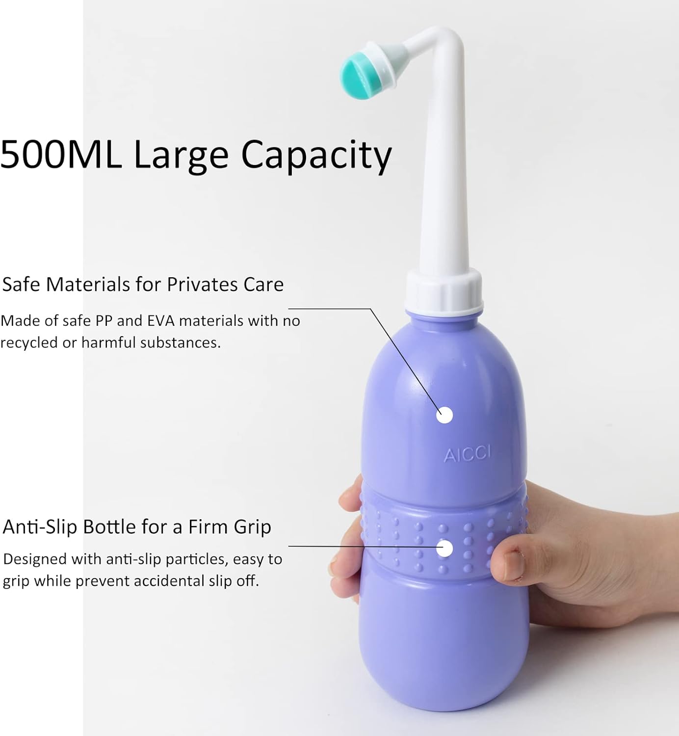 2 Pack Peri Bottle for Postpartum Care, Portable Travel Bidet for Women, 17oz Large Capacity Perineal Bottle for Feminine Hygiene with Travel Bag, Angled Nozzle & Straight Nozzle (Purple + Red)