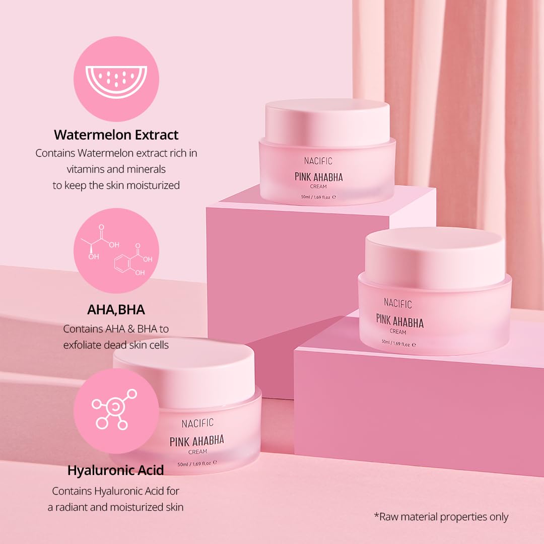 NACIFIC Pink AhaBha Triple Set (Toner 150ml, Serum 50ml, Cream 50ml) AHA, BHA, Watermelon extract Glow Moristurizing Hyaluronic Acid