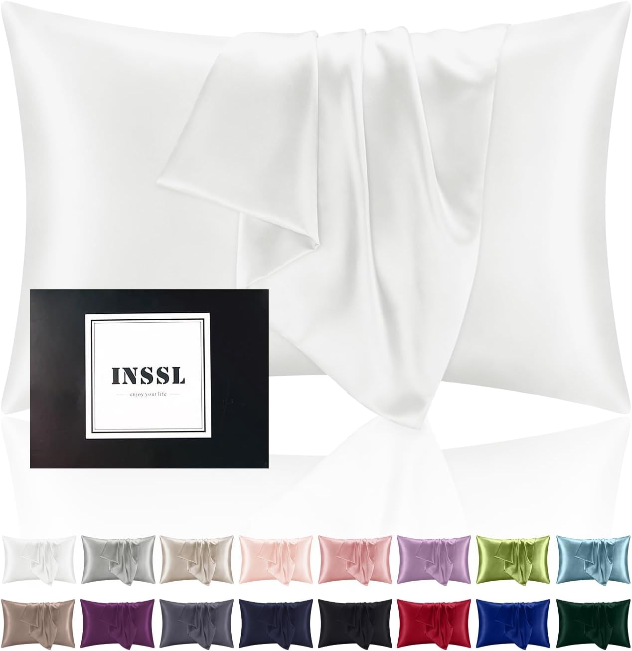 INSSL Silk Pillowcase for Women, Mulberry Silk Pillowcase for Hair and Skin and Stay Comfortable and Breathable During Sleep. (Ivory, 20"×36" King)