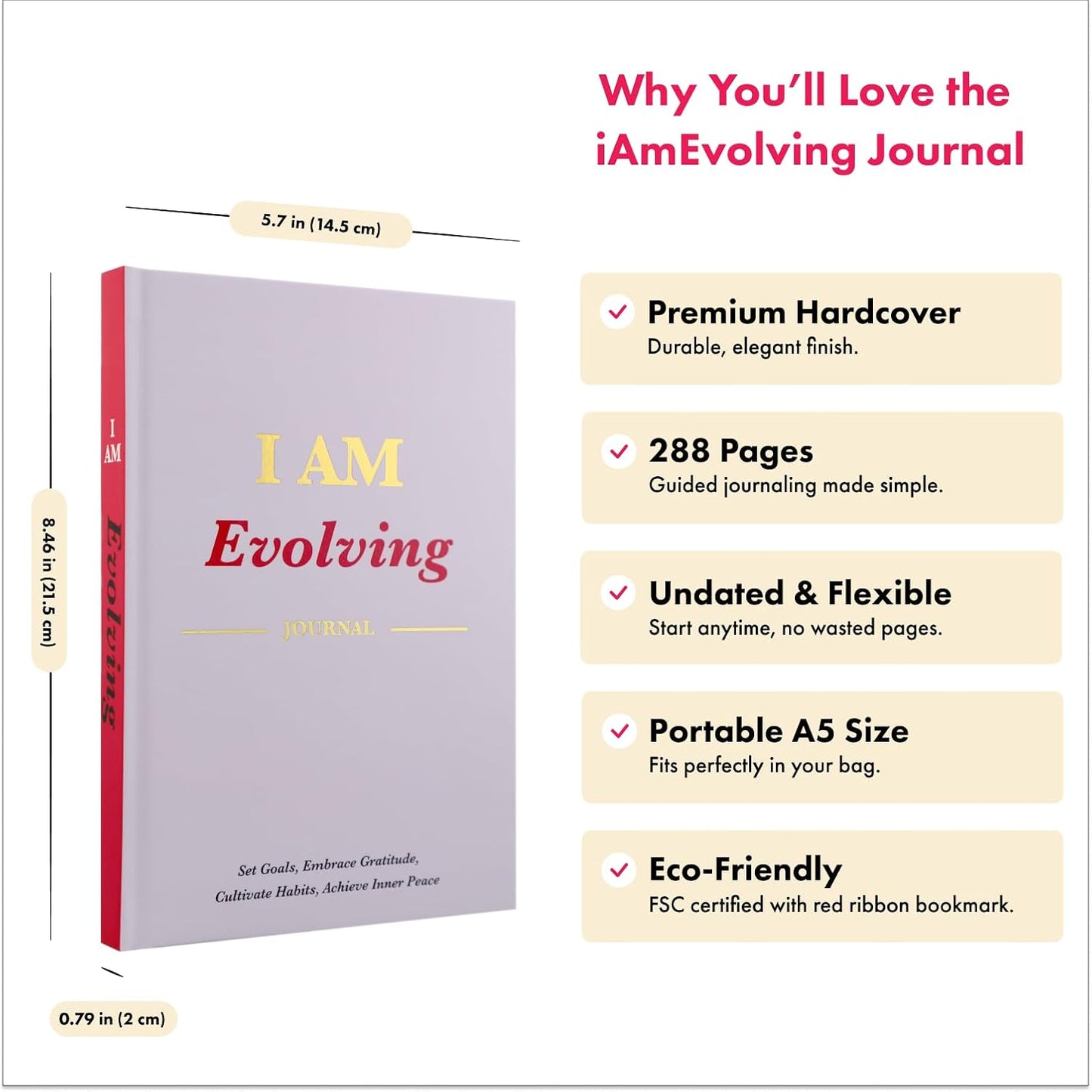 iAmEvolving Journal – Gratitude Journal with Prompts for Goal Setting, Habit Tracking, Mindfulness, Daily Reflection, Affirmations – 2025 Undated Self-Care Notebook for Women & Men (Lavender)
