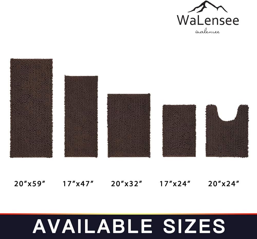 Walensee Bathroom Contour Rug Non Slip Toilet U Shaped Bath Mat (20x24, Brown) Water Absorbent Super Soft Shaggy Chenille Machine Washable Dry Extra Thick Perfect Absorbant Best Plush Carpet