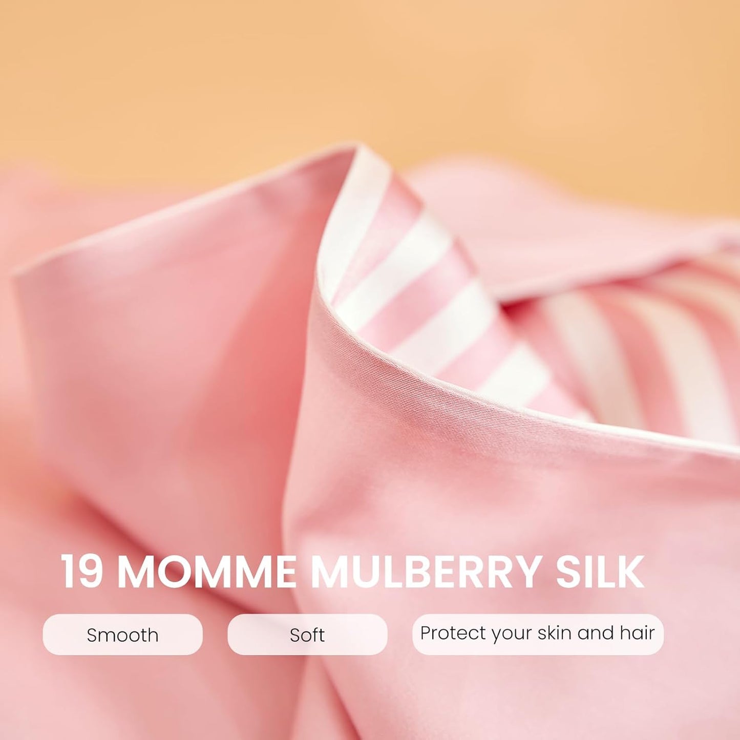 THXSILK Mulberry Silk Pillowcase for Hair and Skin Health, Grade 6A+ Mulberry Silk Pillowcase with Hidden Zipper, Soft and Breathable, 1pc (Standard 20"x26", Pink White Stripes)