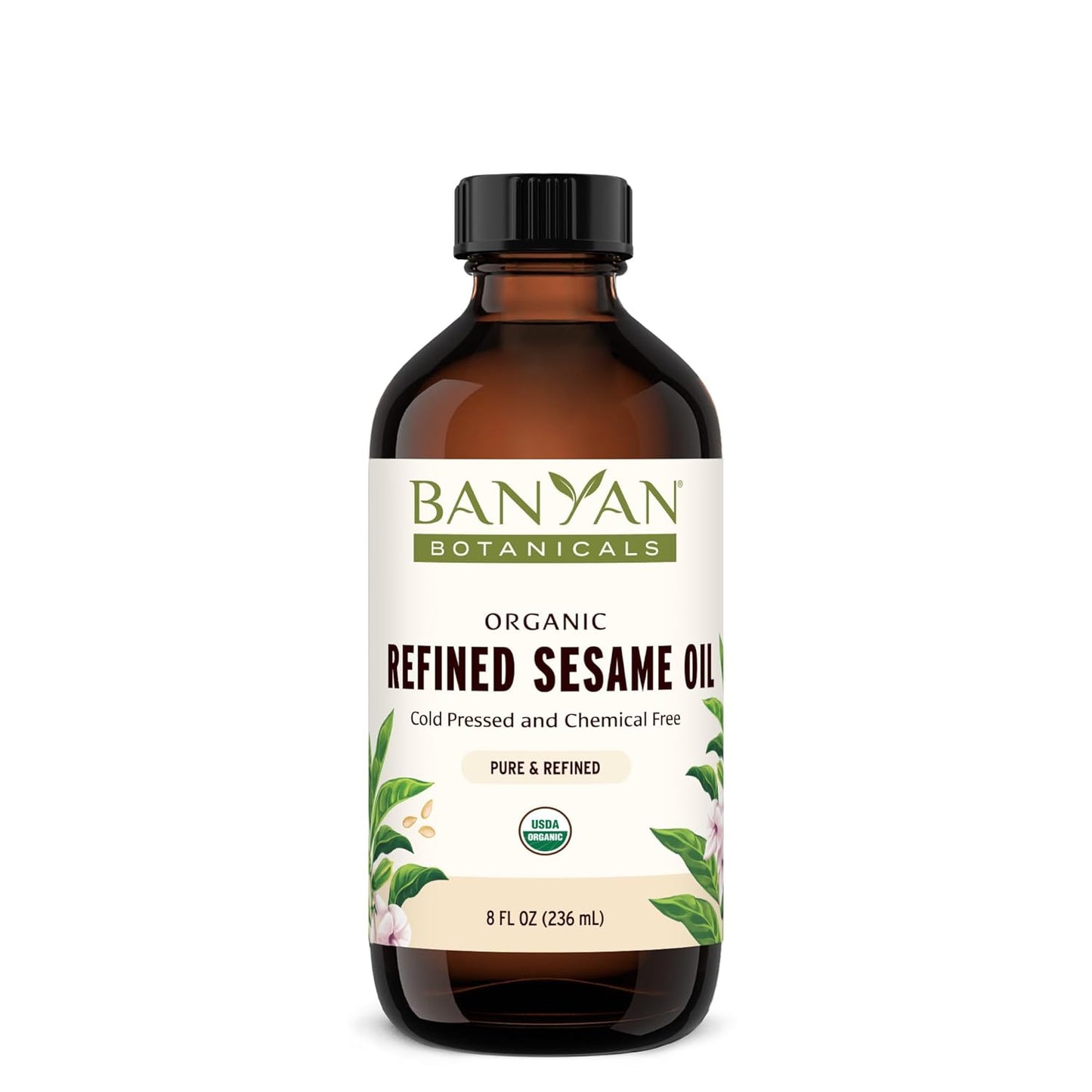 Banyan Botanicals Refined Sesame Oil – Organic Sesame Oil for Skin, Body, Hair & More – Multiple Sizes – 8 oz – Non GMO Sustainably Sourced Vegan