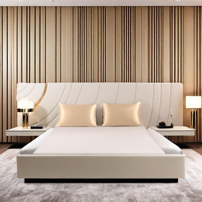 Juwenin Bedding,Super Soft and Luxury Silky Satin Pillowcase with Zipper (Silky Satin Pillow Case for Hair) Set of 2 (Champagne, King(20''x36'))