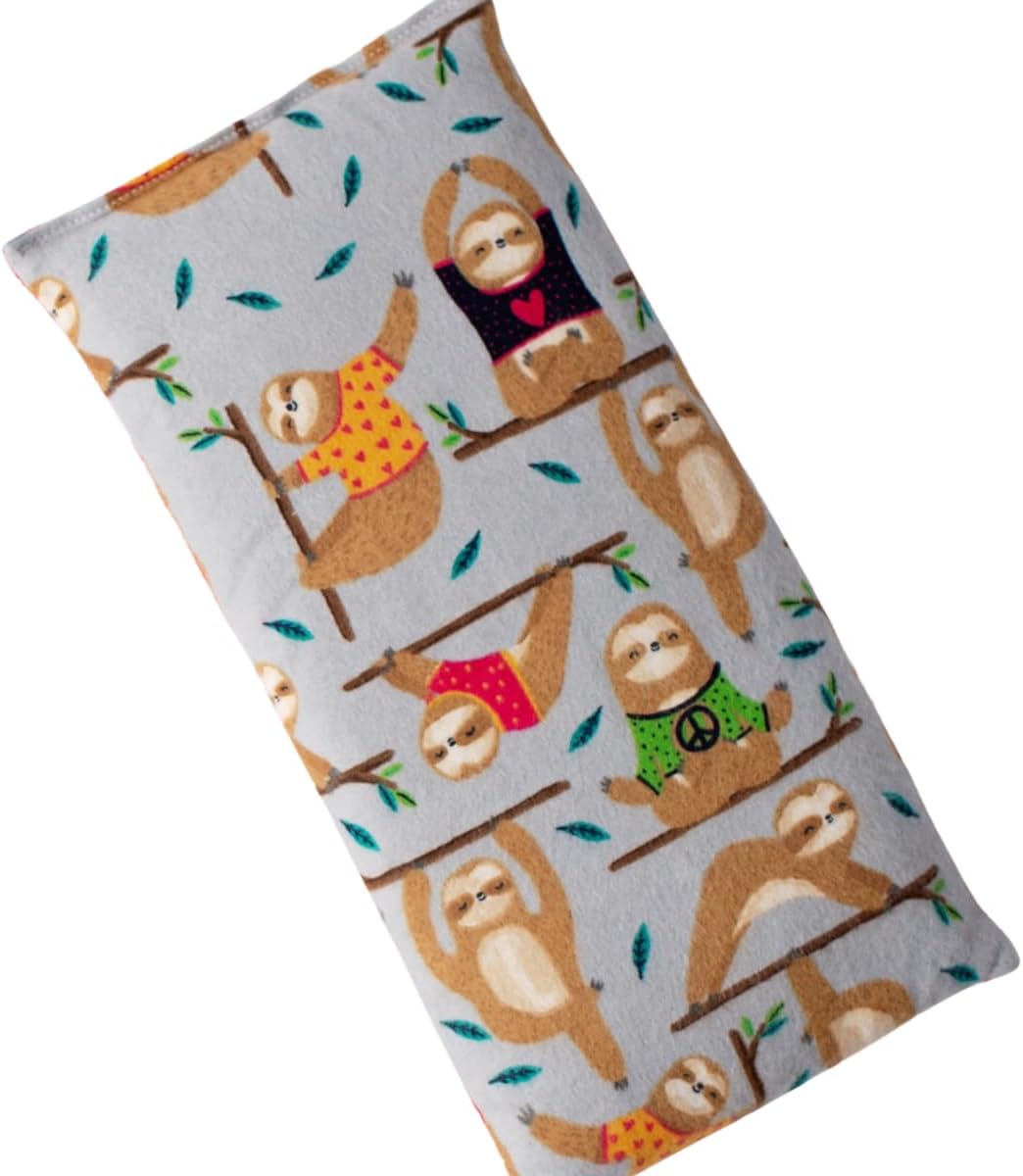 Microwave Heating Pad Filled With Flax Seed and Choice of Dried Herbs, Herbal Cold Pack, Good Size for Back Pain and Cramps, Hot and Cold Therapy, 6" x 12" (Yoga Sloth, Lavender & Chamomile)