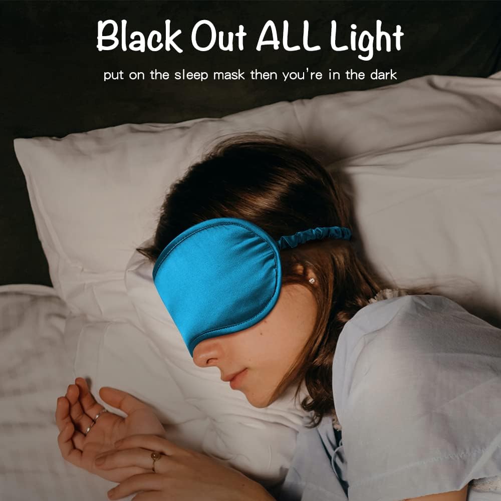Breathable Silk Sleep Mask Blindfold, Elastic Blackout Eye Cover Headband for Sleeping Nap Travel Time, Peacock Blue, 1 Pack
