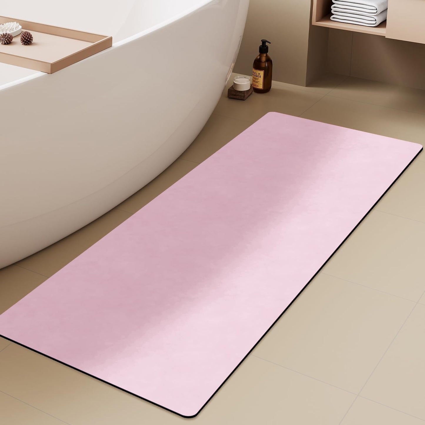 Pink Bath Mat, Bathroom Rugs Non Slip Washable Thin Absorbent Quick Dry Bath Mat Fits Under Door Bathroom Floor Mat Perfect for Bath, Shower, or Sink 17"x59" Pink