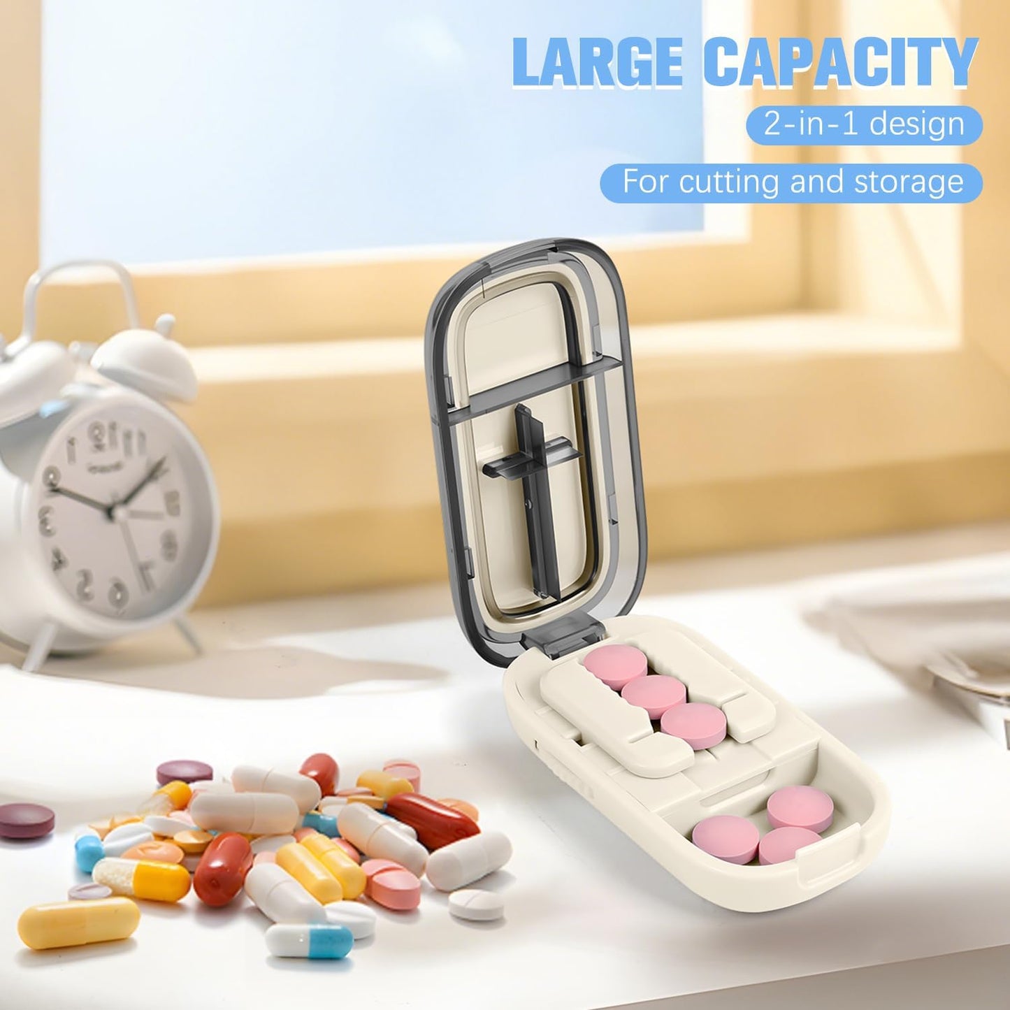 Pill Cutter Splitter for Small and Tiny,Echu Pill Cutter,1/2 & 1/4 Adjustable Pills Splitter with Centering Device for Cutting Multiple Pills,Easy to Use (White)
