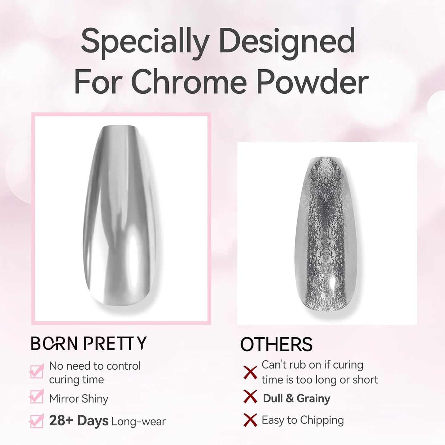 Born Pretty Top Gel for Chrome Nail Powder, 15ml Top Gel for Metallic Gel Nail Polish, Shine Finish and Long Lasting, Soak Off Nail Lamp Gel Nail Art Design