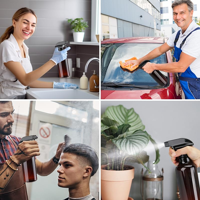 Plastic Spray Bottles Empty Spray Bottle 16.9oz/500ml 2 Pack Heavy Duty Spraying Bottles Mist/Stream Water Bottle for Cleaning Solutions, Essential Oils, Hair (Amber)