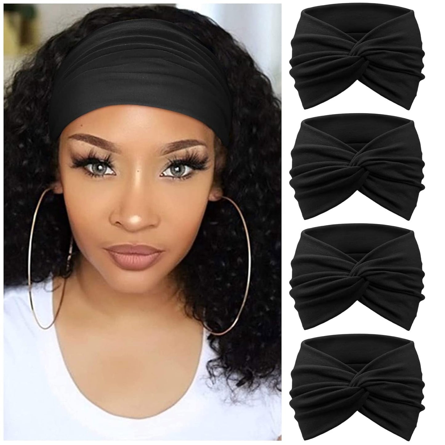 Extra Wide Headbands for Women Large Turban Headband Non Slip Boho Elastic Hairband Hair Twisted Knot Head Bands Accessories
