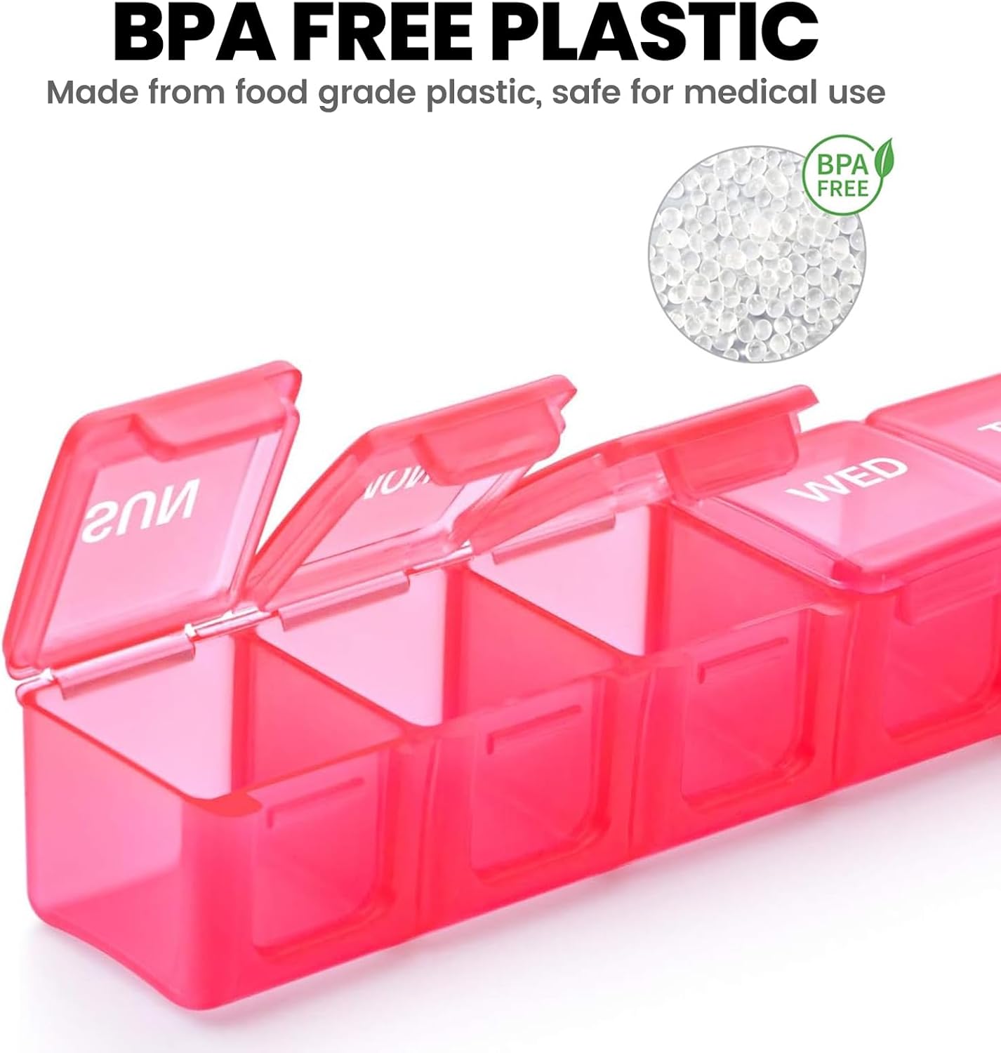 Sukuos Extra Large Weekly Pill Organizer 2 Pcs, Daily Pill Box 7 Day Medicine Cases for Vitamin, Fish Oils or Supplements, Easy to Clean (Black&Pink)