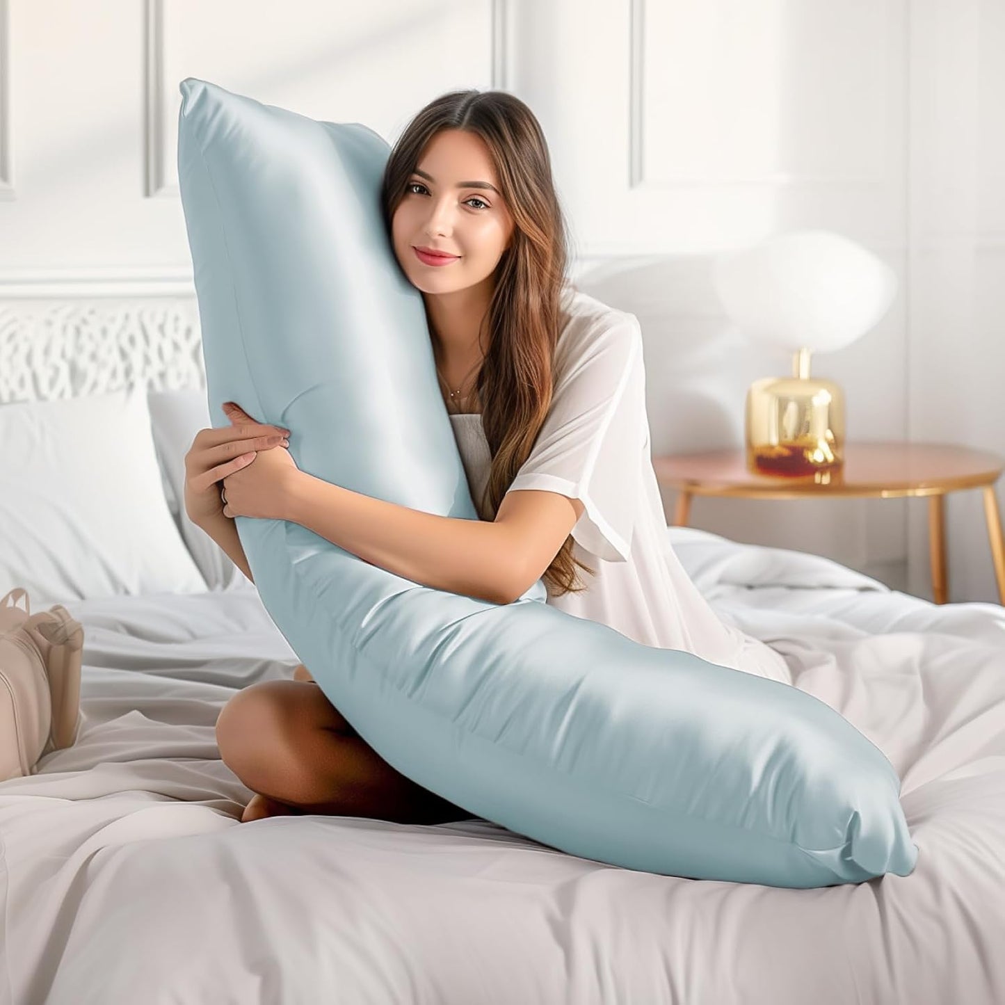 BEDELITE Satin Body Pillow Cover 2 Pack, Super Soft and Cooling Body Pillow Pillowcase for Hair and Skin, Breathable Silky Full Long Pillowcase Cover(20"x54", Stone Blue)