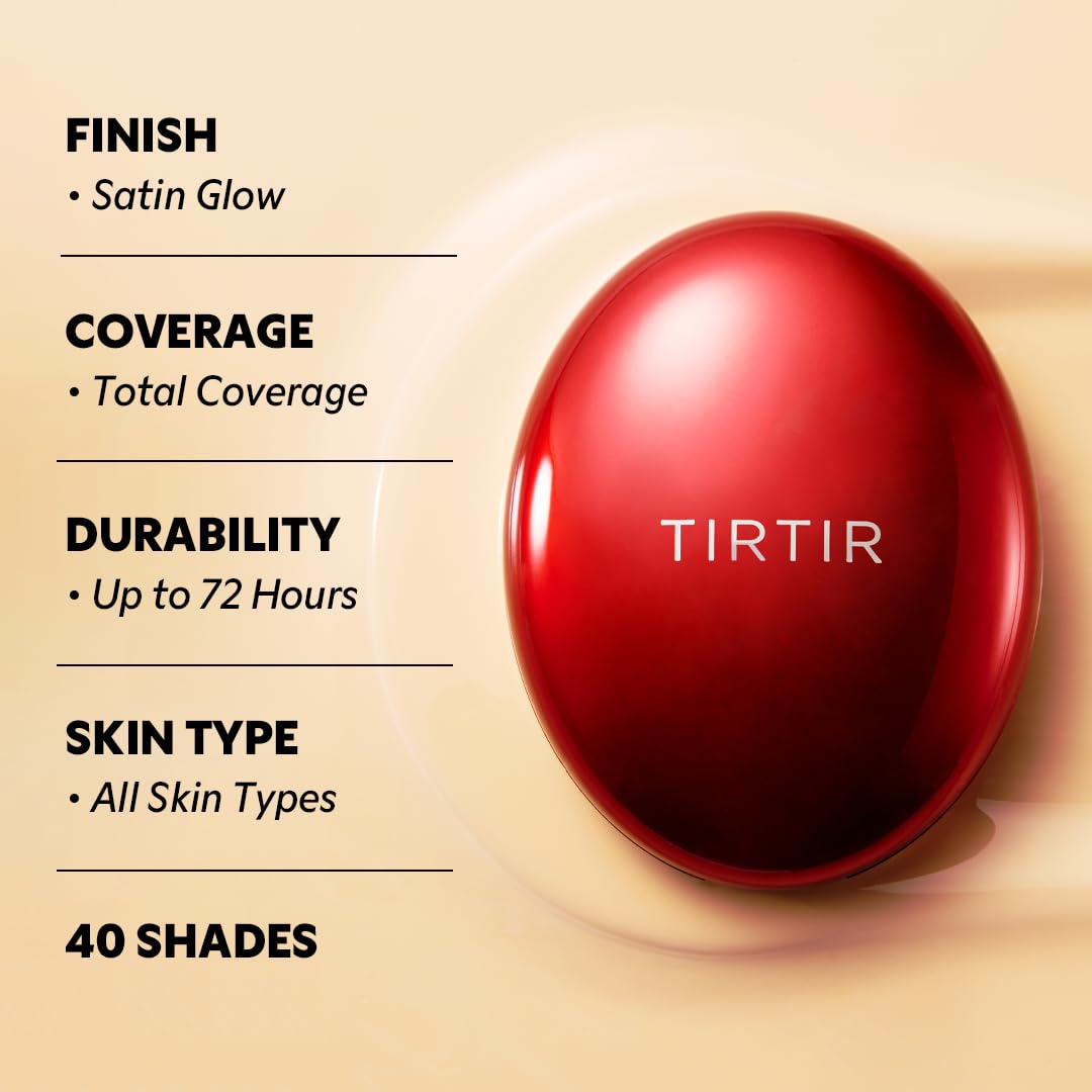 [*Mini Size*] TIRTIR Mask Fit Red Cushion Foundation | Full coverage, Weightless, Skin fit, Satin Glow Finish, Korean Makeup BB Foundation, beauty, Tattoo cover up, Buildable (#37C Almond, 0.15 Fl Oz)