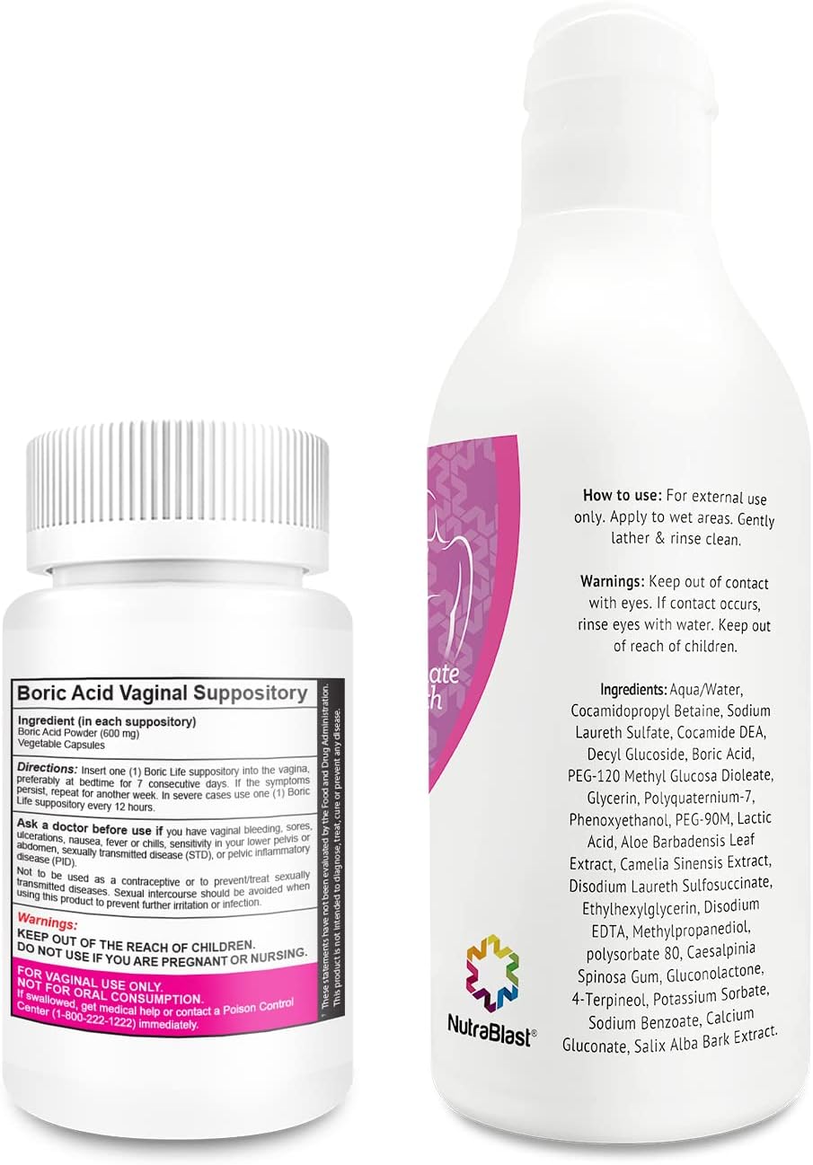 NutraBlast Boric Acid Vaginal Suppositories Bundle with So Fresh & Clean | Supports Odor Control | Cleanses Discharge | Promotes Intimate Balance (30 Count & 10 fl oz)